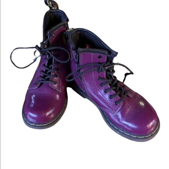 Doc marten children kids purple patent leather boots shoes w zip up side Sz 10 - Picture 2 of 7